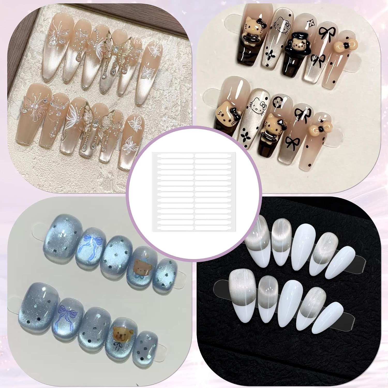 Double Sided Nail Tape, Nail Art Display Strip Strong Adhesive Transparent Mounting Tape for Nail Salon Colors Storage Design Supplies, 5 Sheets