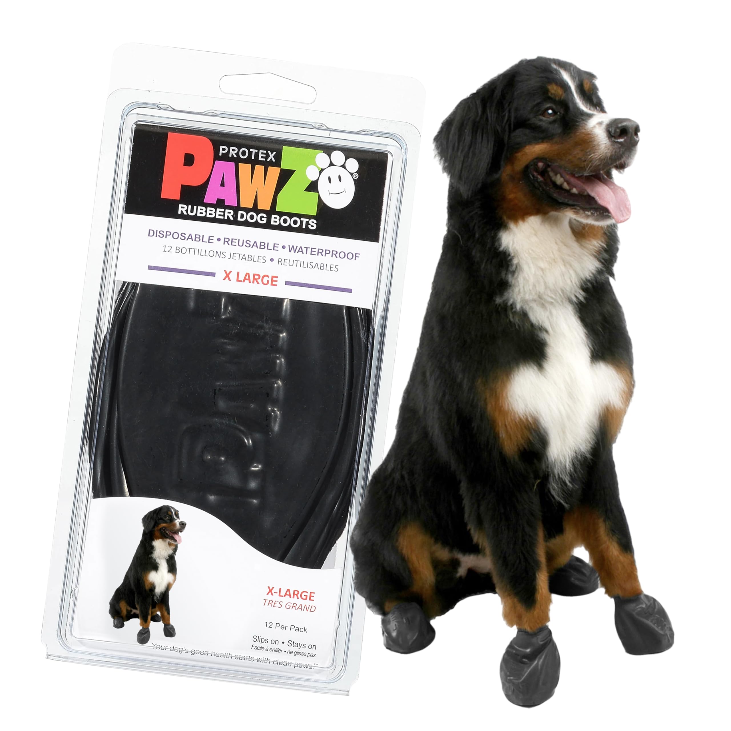 PawZ Rubber Dog Boots - Waterproof Non-Slip Dog Shoes for Hot Pavement, 12 Pack