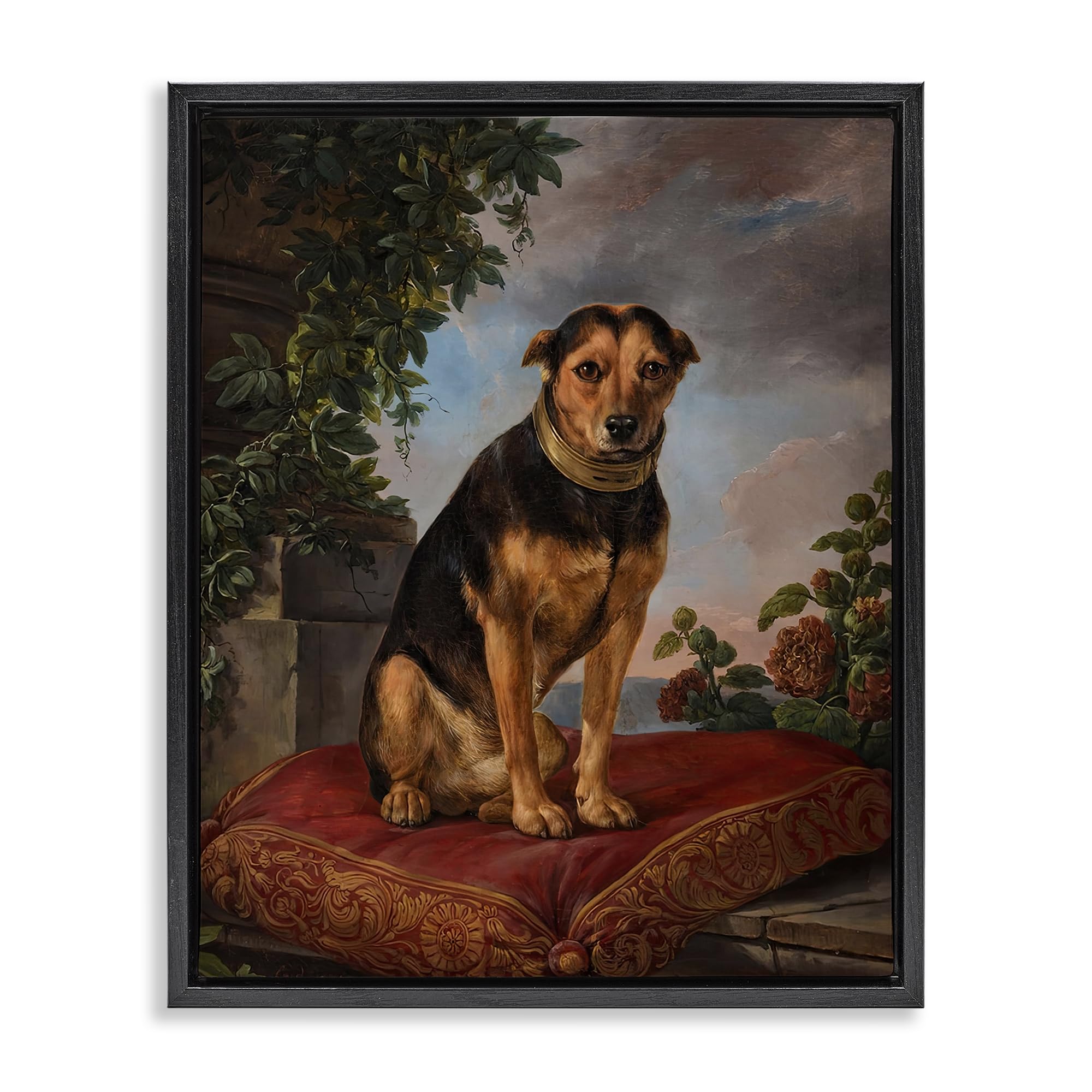 Stupell Industries Jet Black (Matte) 'Historical Dog On Cushion', Floating Frame Canvas Art, Black, 25 X 31 Inches, Easy To Hang And Sturdy, Made In Usa, By Lil' Rue