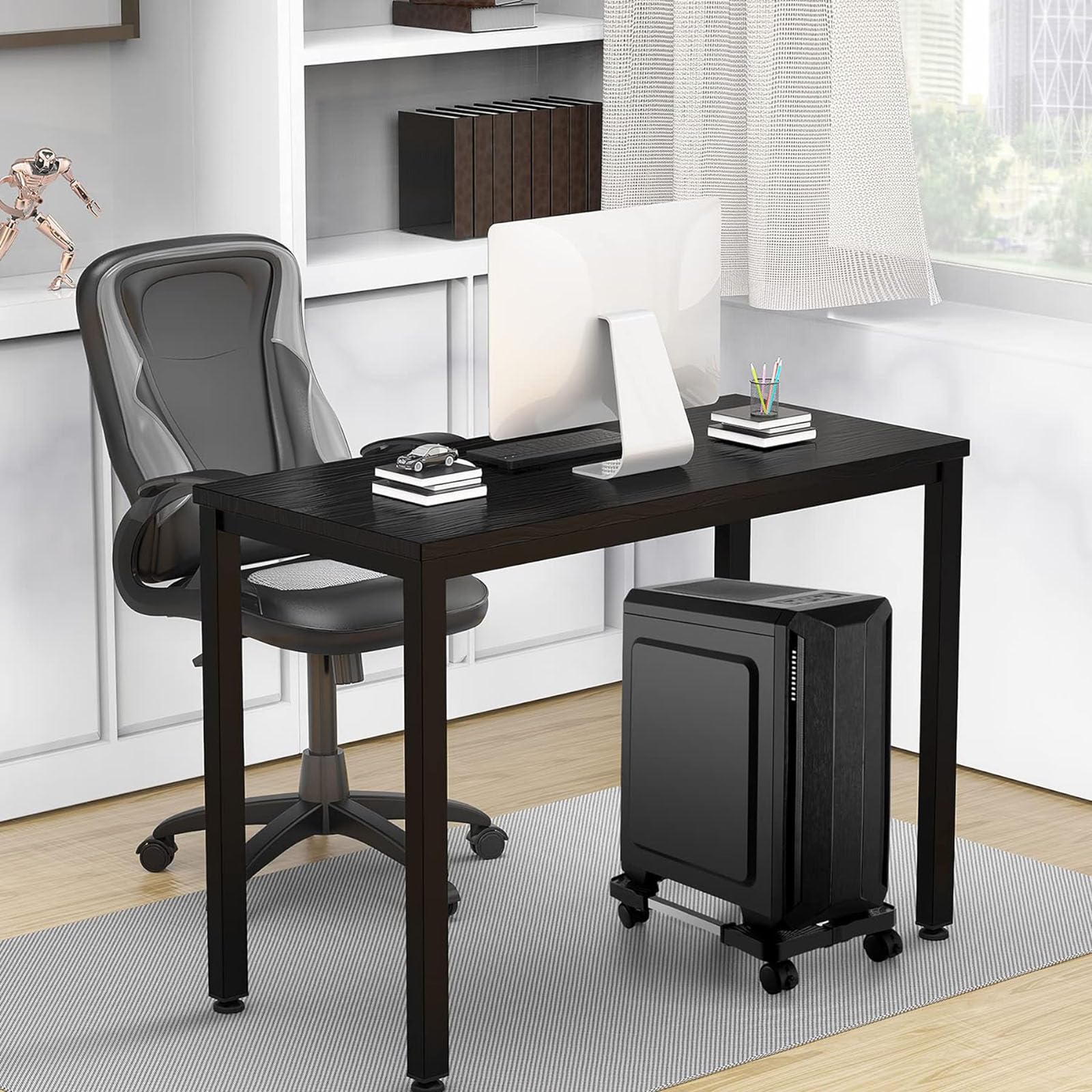 Supporto Mobile Per PC Con Ruote | Carrello Regolabile Per Torre CPU Bianco