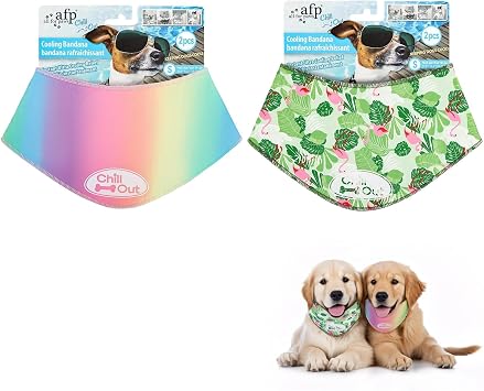 ALL FOR PAWS Cooling Bandana for Dogs, 2 Pack Dog Cooling Neck Wrap, Ice Dog Bandanas for Small Dogs, Cooling Scarf for Dogs, Blue Neck Cooler for DogsS, Neck Girth 11.814.4 Inch