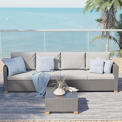 Grand patio Outdoor Conversation Sets with Glass Coffee Table, 4