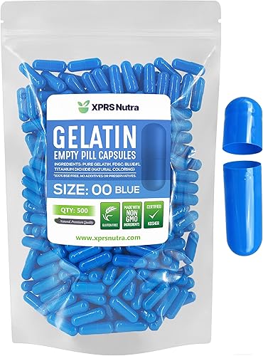 XPRS Nutra Size 00 Empty Capsules - 500 Count Empty Gelatin Capsules - Pills DIY Capsule Filling - Fillable Pill Gel Caps for Do-It-Yourself Negro /