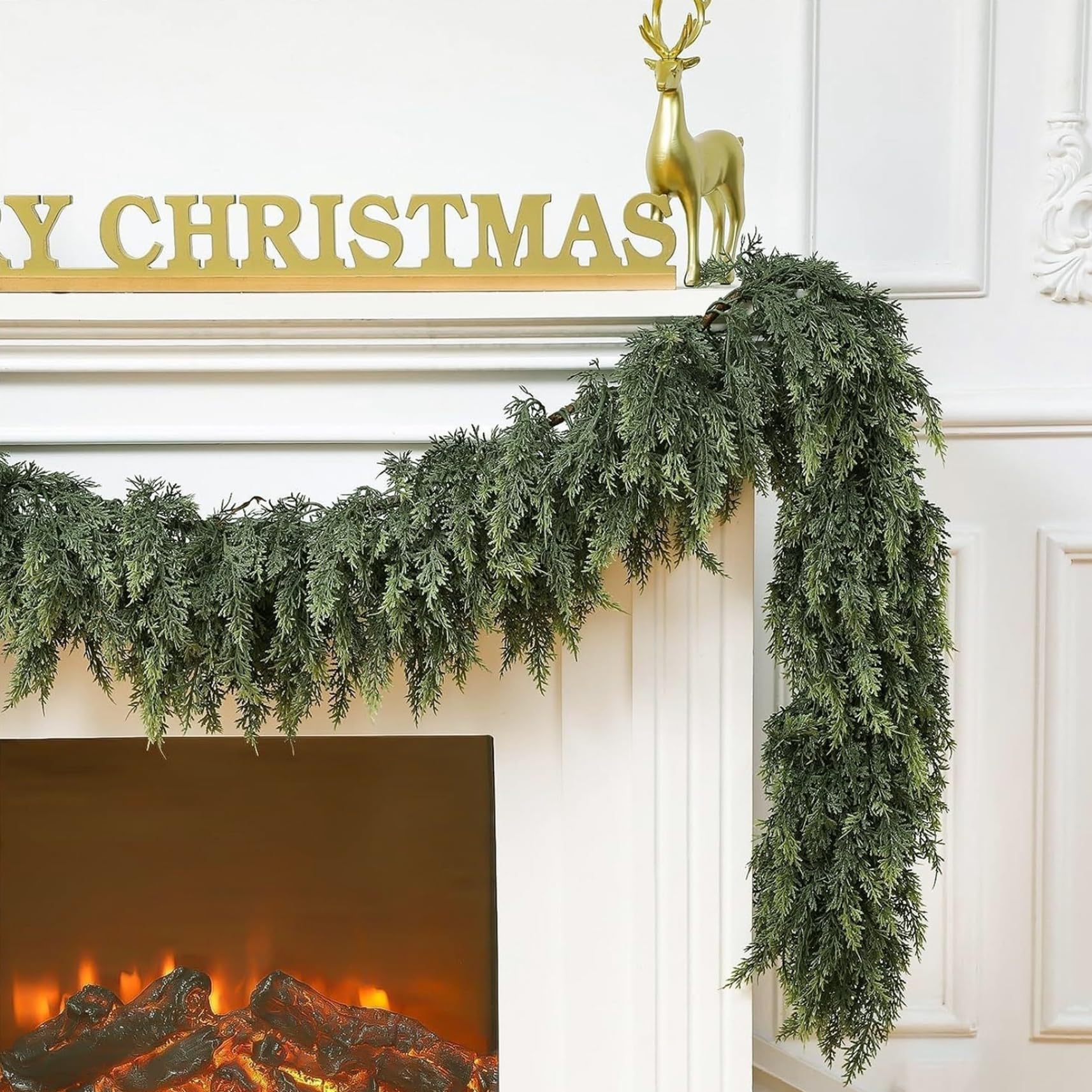 Guirlande de Noël en cèdre Artificiel Vert, PVC Souple, 2, 7 m, pour cheminée, intérieur ou extérieur
