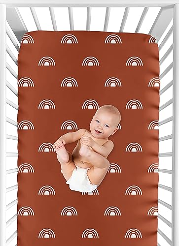Miniatura 4 de Sweet Jojo Designs Rust and White Boho Rainbow - Sábana bajera ajustable para cuna para bebé o niño pequeño, color naranja, bohemio, cielo