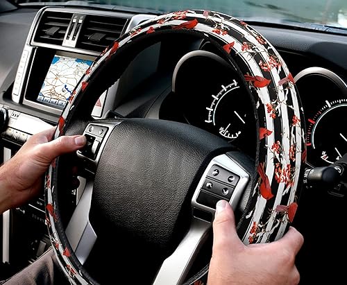 Miniatura 3 de Funda protectora para volante de automóvil, diseño de árbol de bayas y bayas de invierno, diseño de árbol de bayas y negro, con rayas elásticas y