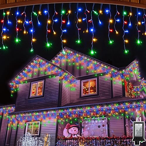 HRANBOTY Luces de Navidad para exteriores de 82 pies con 176 gotas, decoraciones de Navidad, 616 LED, 8 modos, tira de luces colgantes impermeables