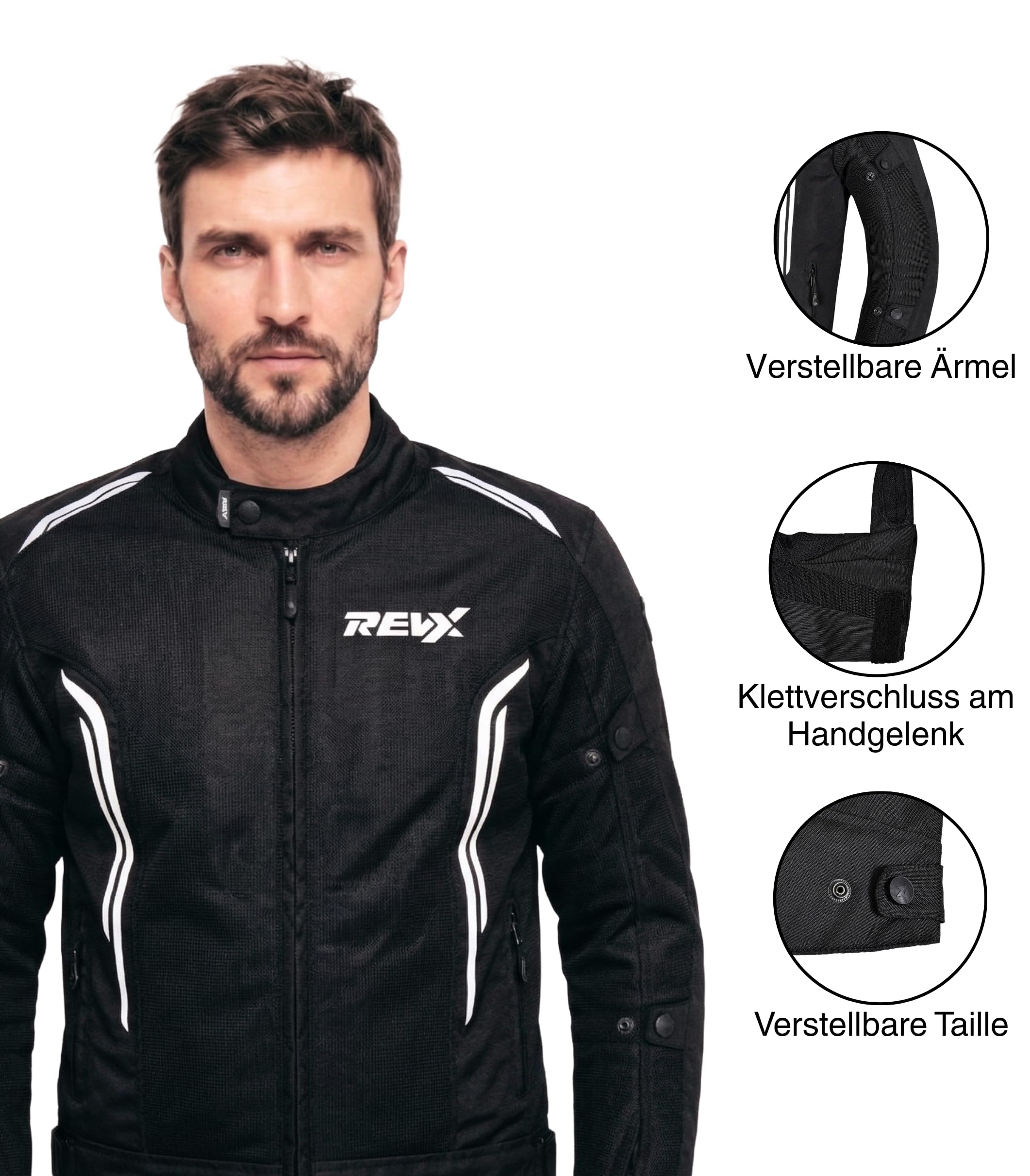 REVX Sommer Motorradjacke Herren mit CE Protektoren | Ultra Belüftet Leichte Sommerjacke mit Rückenprotektor
