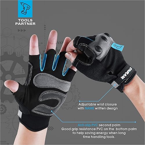 Miniatura 4 de Guantes de trabajo para hombre, guantes mecánicos sin dedos, Shock-Grip, Anti-Collision FOUR-AM para hombres y mujeres