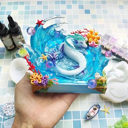 Miniatura 5 de Juego de moldes de silicona de resina epoxi de dragón para decoración de pasteles de fondant, hormigón, cemento, arcilla polimérica, alrededor de 3