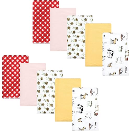 Hudson Baby Unisex Baby Cotton Flannel Burp Cloths, Girl Farm, One Size