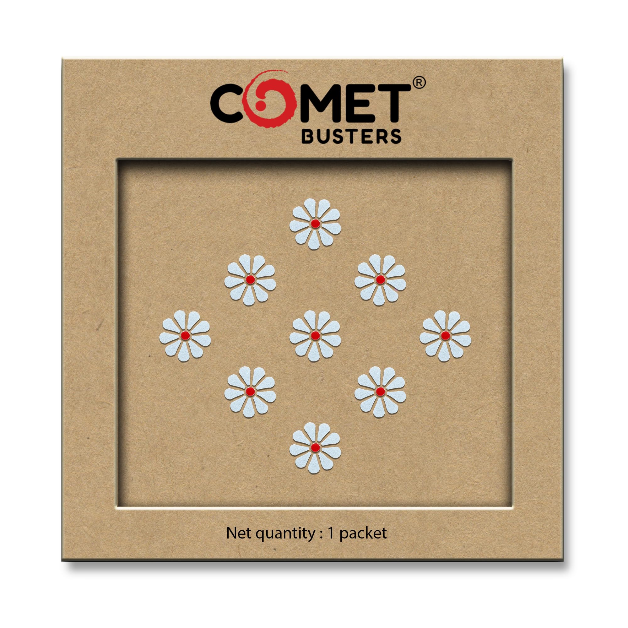 Comet Busters® Daisy Flower Designer Bindis – 12mm White & Red Self Adhesive Floral Forehead for Women & Girls (9 Bindis) (CBIN2635)-picture-12