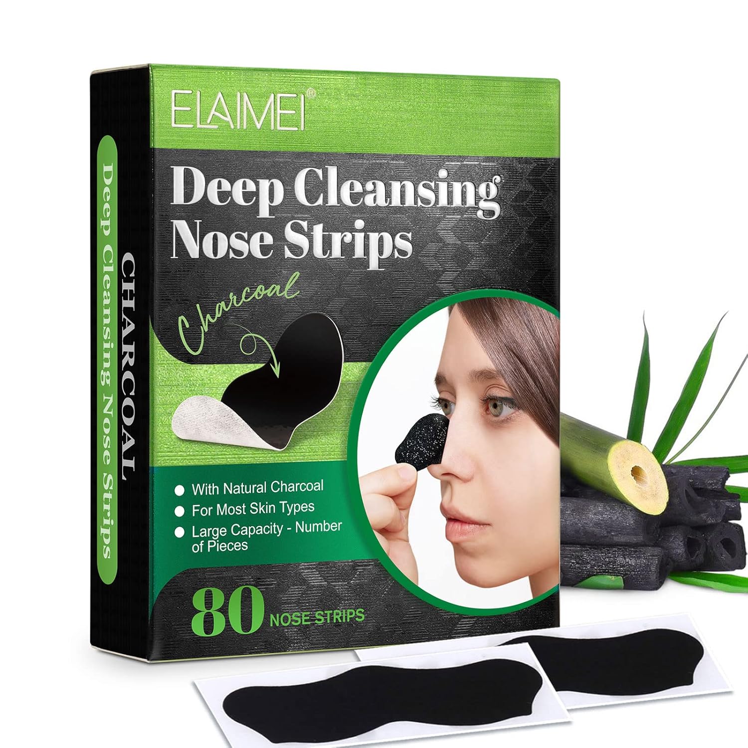 Nose Strips,80Pcs Blackhead Remover Strips,Blackhead Pore Strips, Charcoal Deep