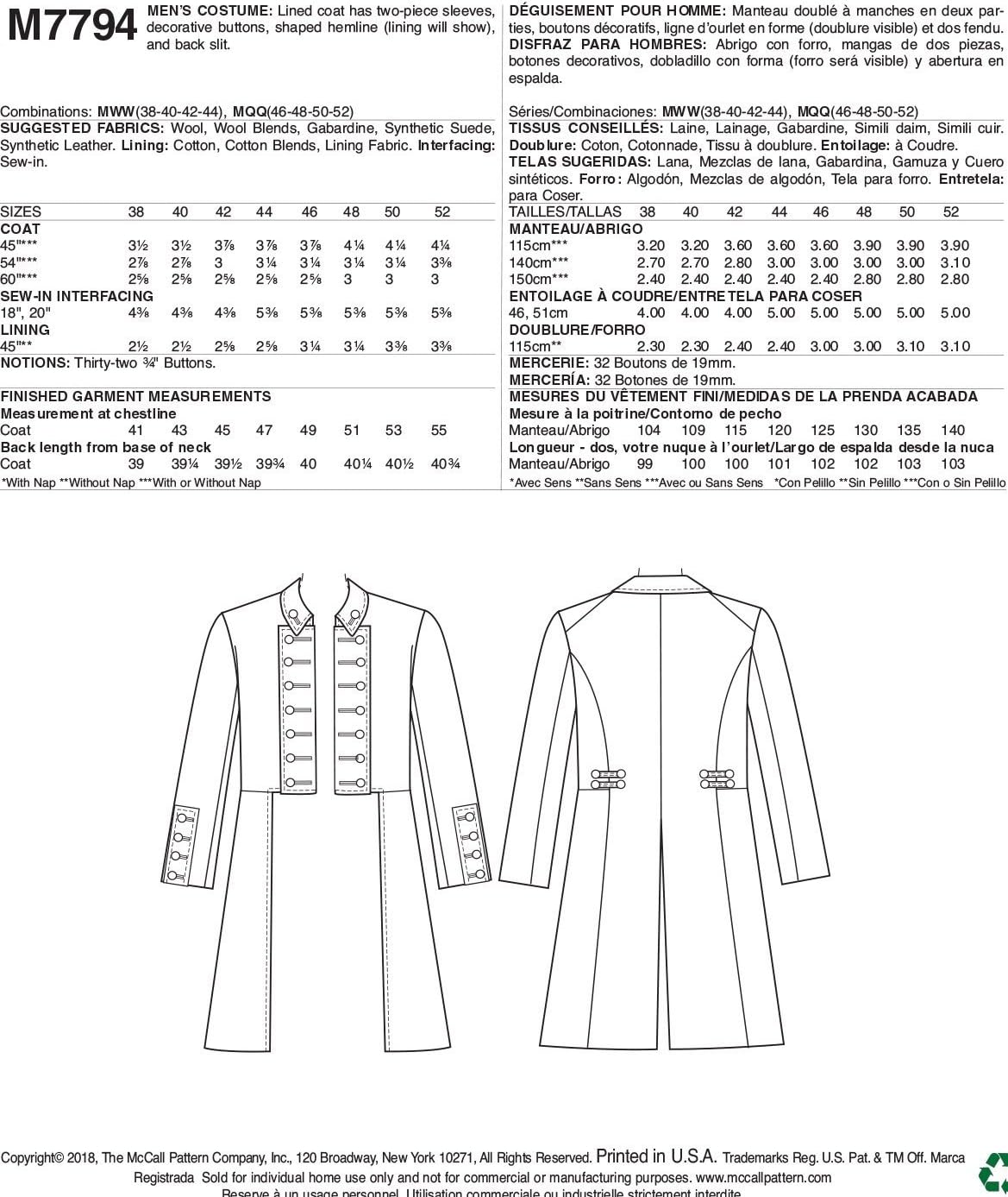 McCall's Patterns Men's Historical Outlander Halloween and Cosplay Costume Sewing Pattern, Sizes 46-52