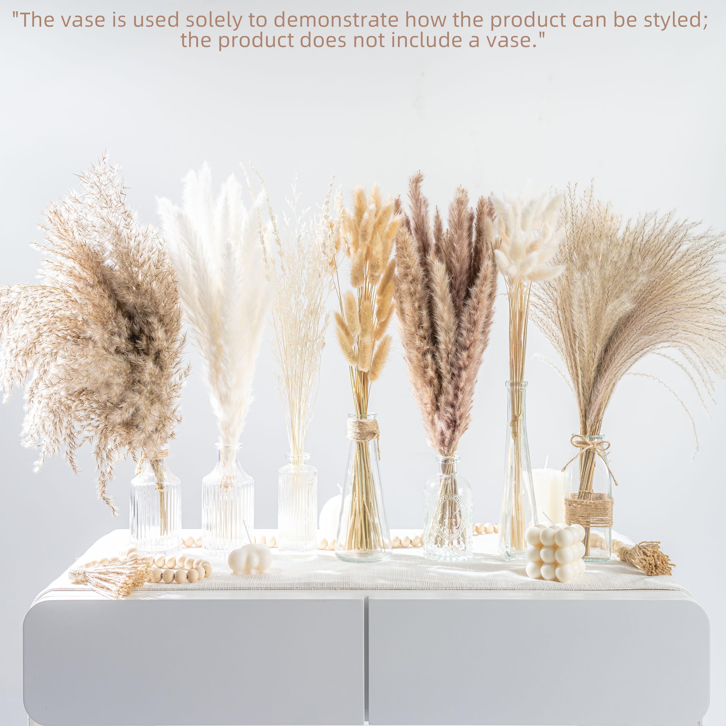 Lot de 130 bouquets de fleurs séchées naturelles de la pampa bohème pour décoration d'intérieur, bouquet de phragmites pour mariage, arrangements floraux, décorations de salon (130 pièces)