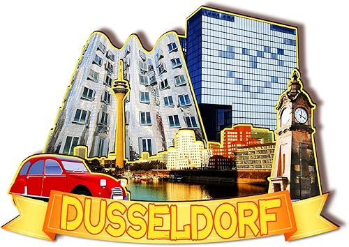 Imán de madera de Alemania Dusseldorf 3D para nevera, recuerdos coleccionables, decoración hecha a mano, artesanías 2