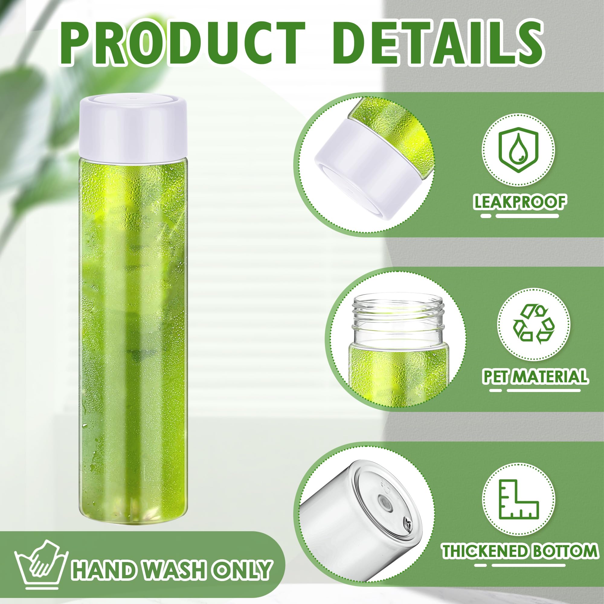 Zhehao 24 botellas de jugo de plástico de 13.5 onzas con tapas, botellas sensoriales reutilizables con tapas blancas, botellas de agua a granel, recipientes vacíos transparentes para almacenar