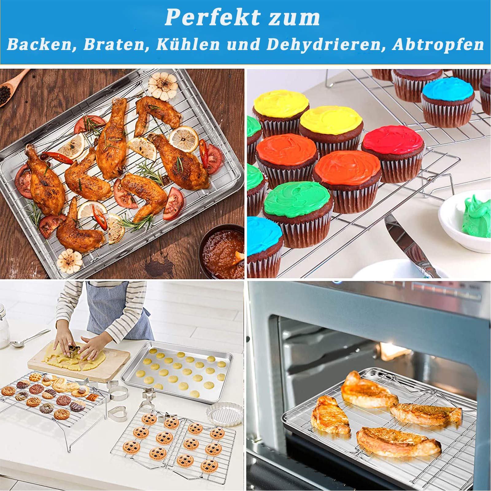 Hiware Edelstahl Kühlgitter 3-teilig - Stapelbar Für Backbleche 30,5x41,9cm