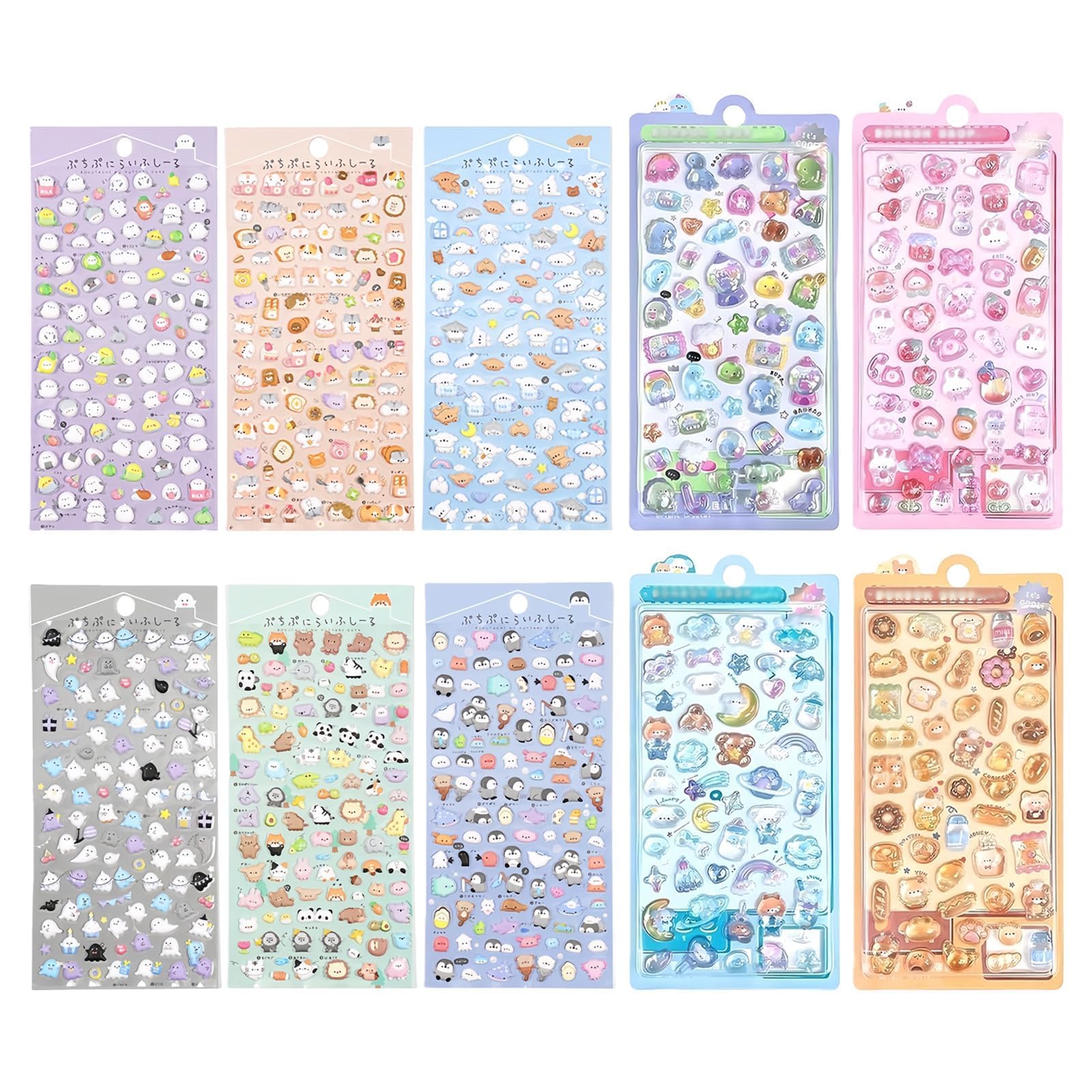 10Pcs Cute 3D Stickers Set, Cute Stickers for Children Cartoon Puffy Sticker Set Mini Pattern Small Animal Sticker Packs