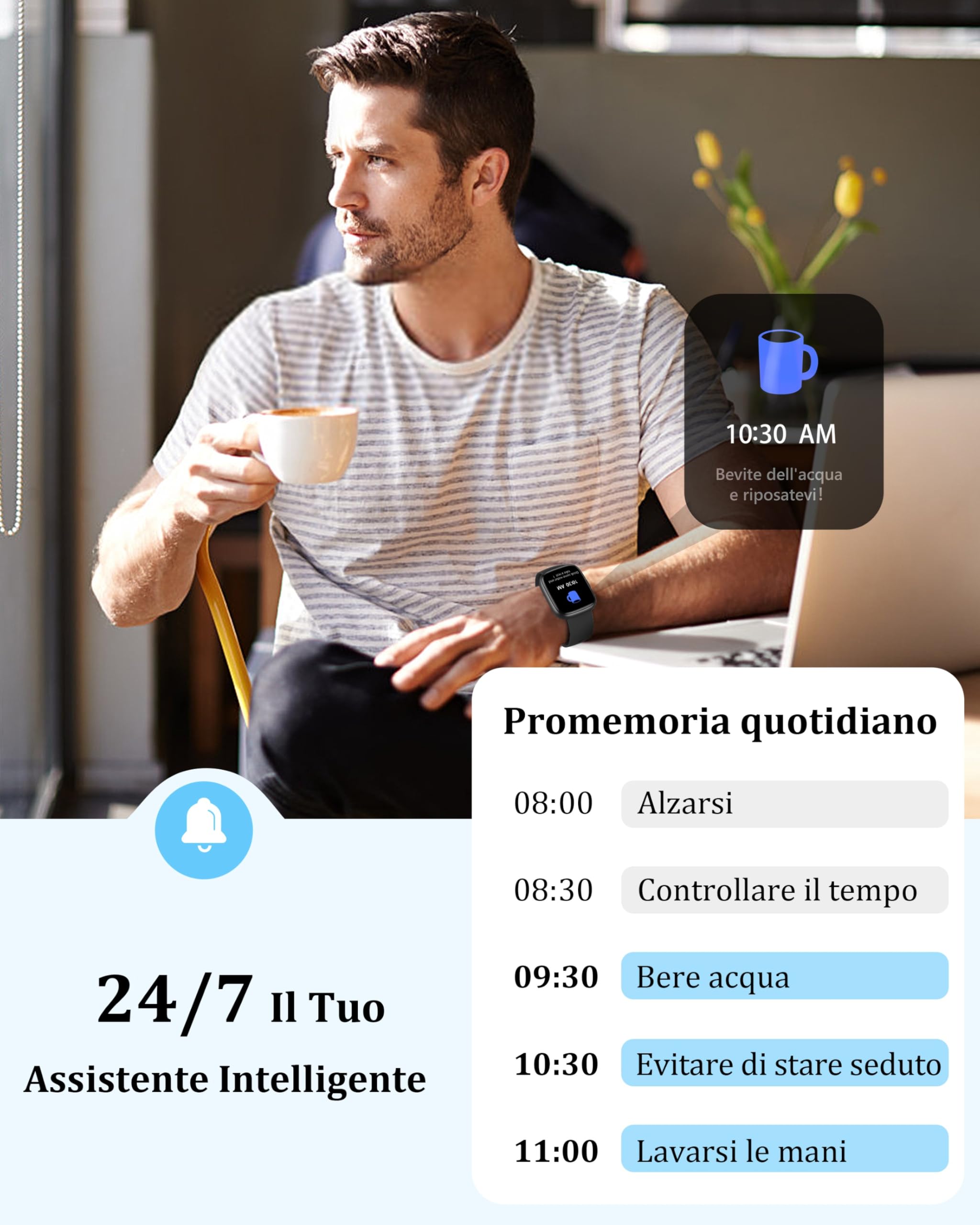 KALINCO Alexa Smartwatch, IP68 Orologio Uomo Donna, Chiamate Bluetooth, 100+ modalità Sport, Frequenza Cardiaca/Stress/Ossigeno, Promemoria Salute, Regalo Android iOS
