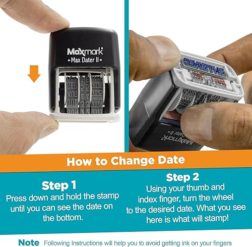 Miniatura 6 de MaxMark Sello de oficina de goma autoentintado con frase y fecha introducidas, tinta roja (Max Dater II), banda de 12 años