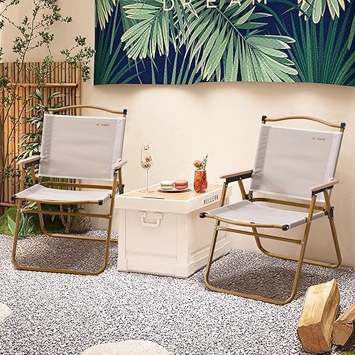 Miniatura 2 de BOOSDEN Silla de campamento, sillas de camping plegables anchas y portátiles para exteriores, silla de playa ultraligera con mango de madera para