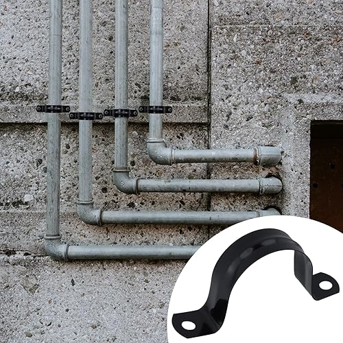 Miniatura 4 de 10 abrazaderas rígidas de acero inoxidable M50 304, correa de tubo de conducto de metal negro de 2 agujeros, soporte en U con tornillos, clip de