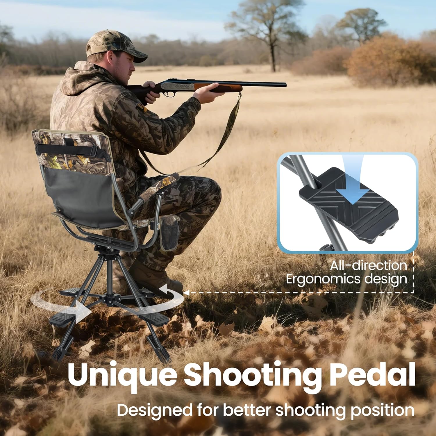 HIGH POINT SPORTS Hunting Chair for Blinds, 360 Degree Swivel Silent Portable Folding Hunting Blind Chair with Stable 4 Legs and Armrest for Hunting Fishing Camping - Image 6