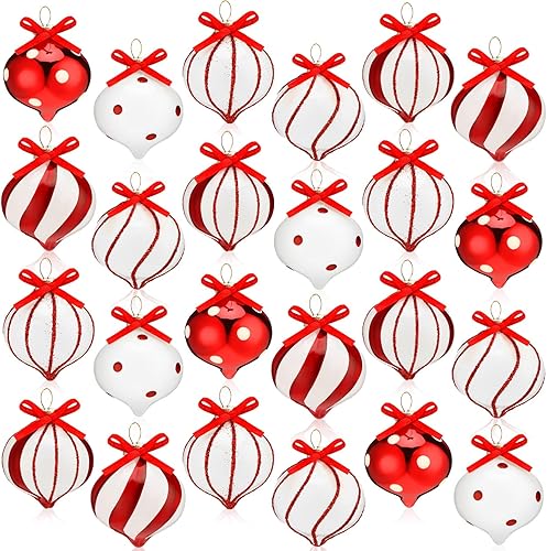 Lyrow 24 Piezas de Adornos de Caramelo de Menta para Árbol de Navidad Adornos de Caramelo de Menta Adornos Colgantes Rayados Adornos para Decoración