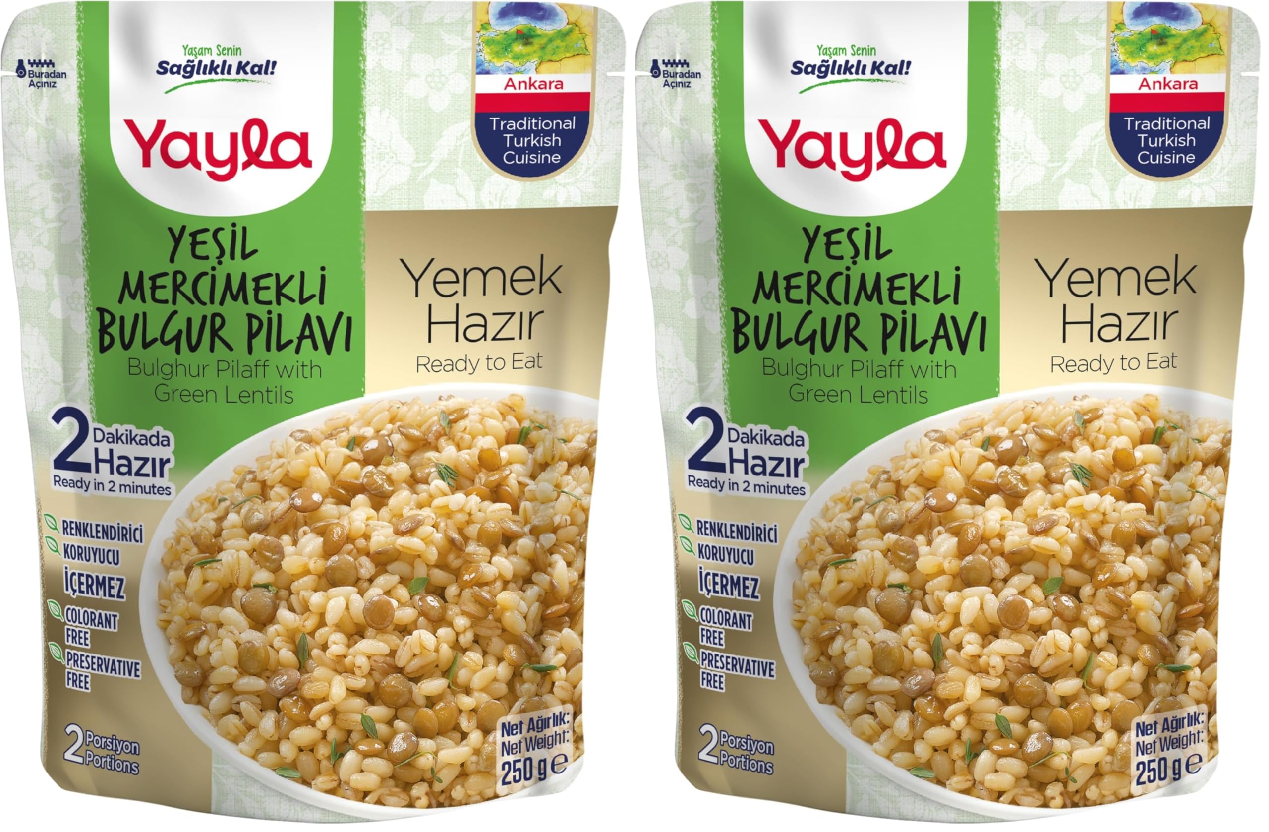 Yayla Yeşil Mercimekli Bulgur Pilavı (250 Gr) 2li paket