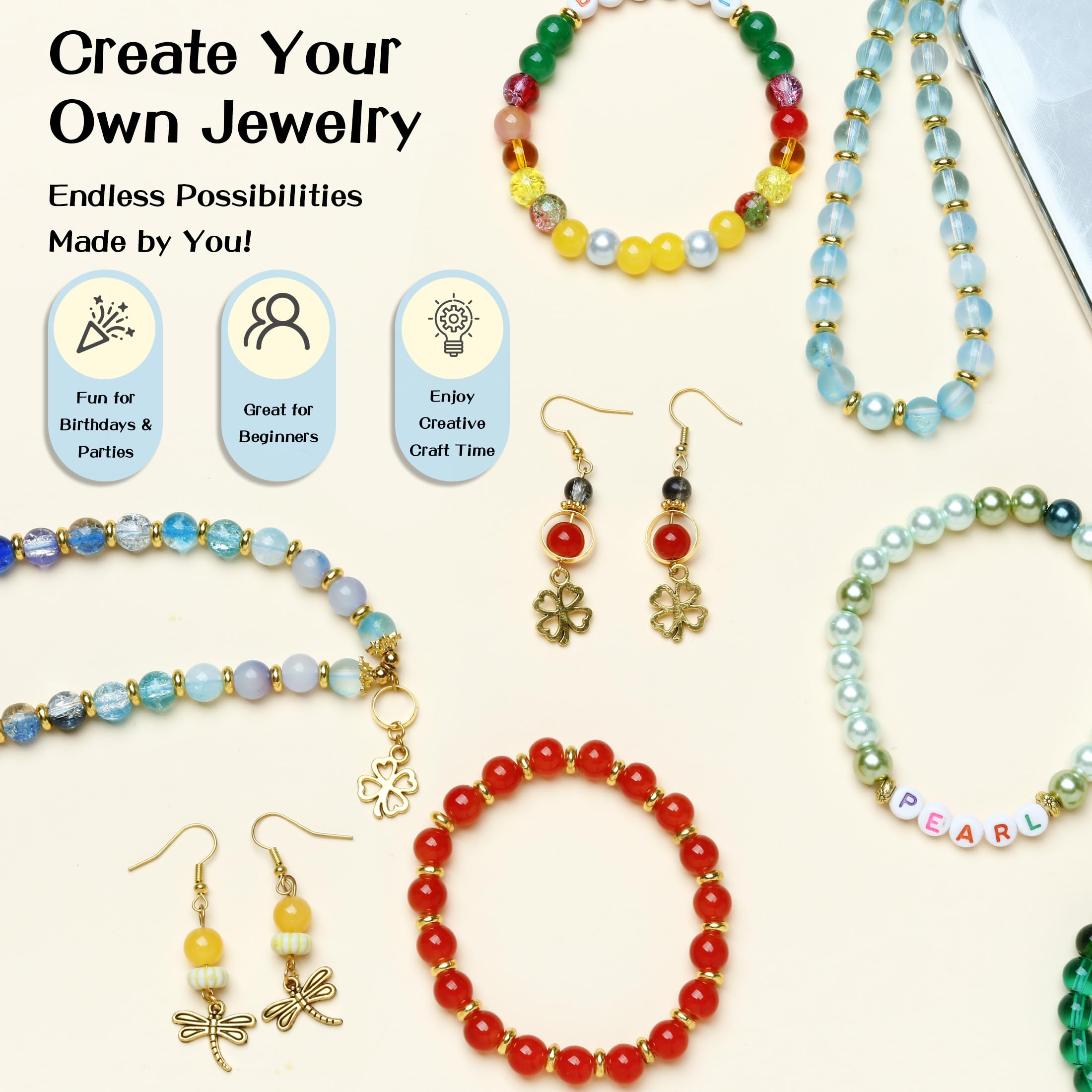 Perline in vetro da 8 mm, 120 colori, per la creazione di gioielli, kit per la creazione di braccialetti da 2574 pezzi