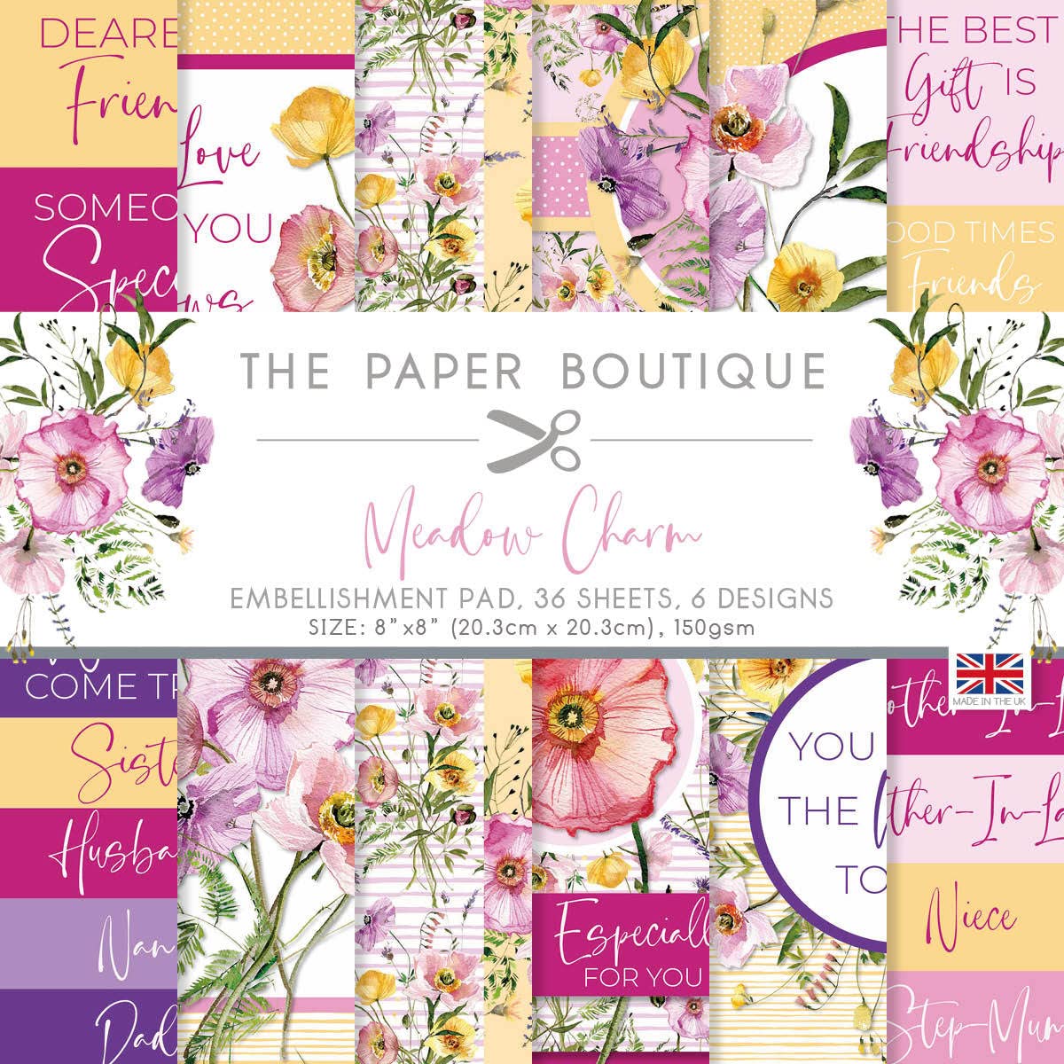 Creative World Of Crafts Multicoloured The Paper Boutique-Meadow Charm-Embellishments Pad, 8 X 8 Inches