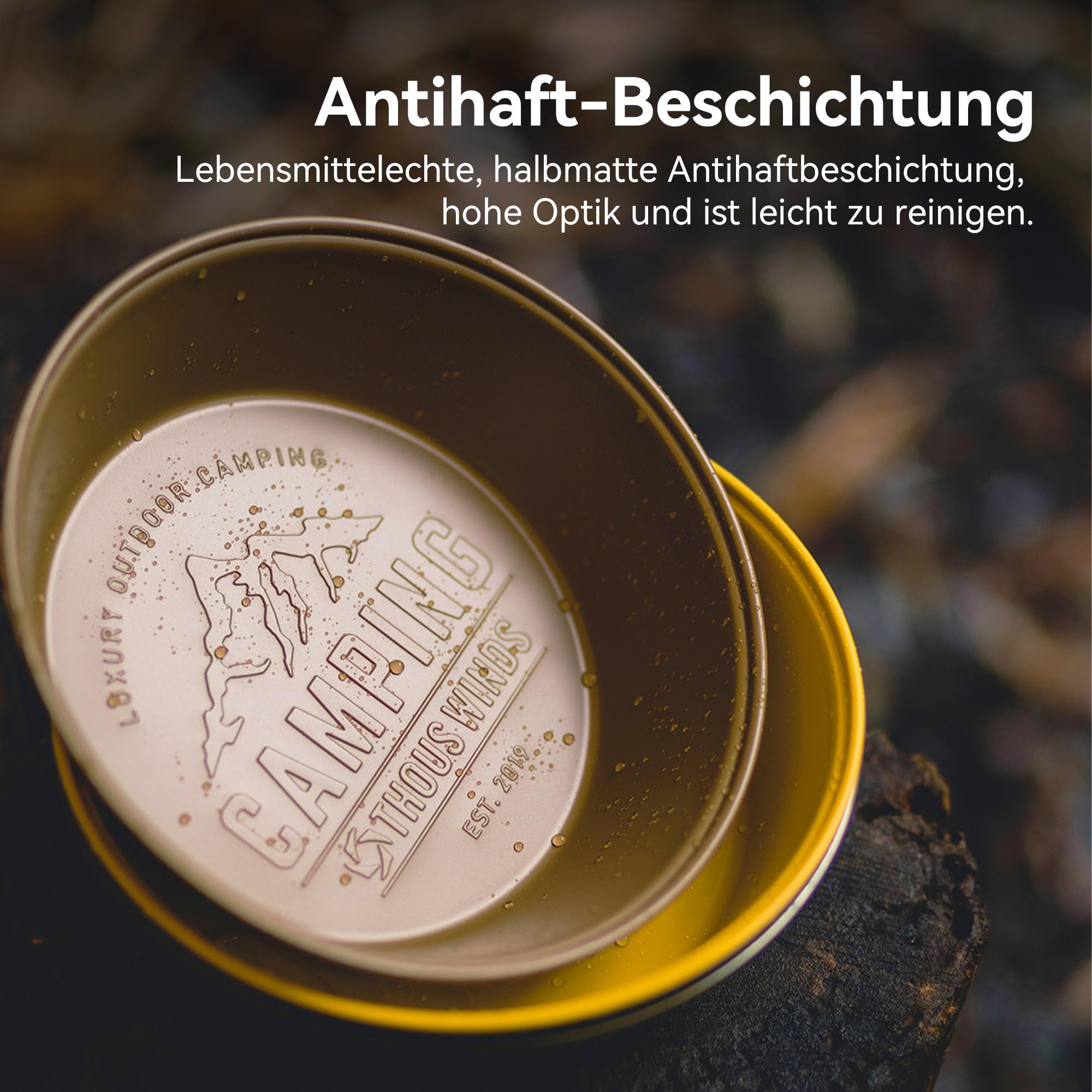 Thous Winds Edelstahl Tiefer Teller Rund, 2er-Set Camping Geschirr Speiseteller, Leichte Robuster Essteller Picknick Teller für Camping, Wandern, Küch - Schwarz
