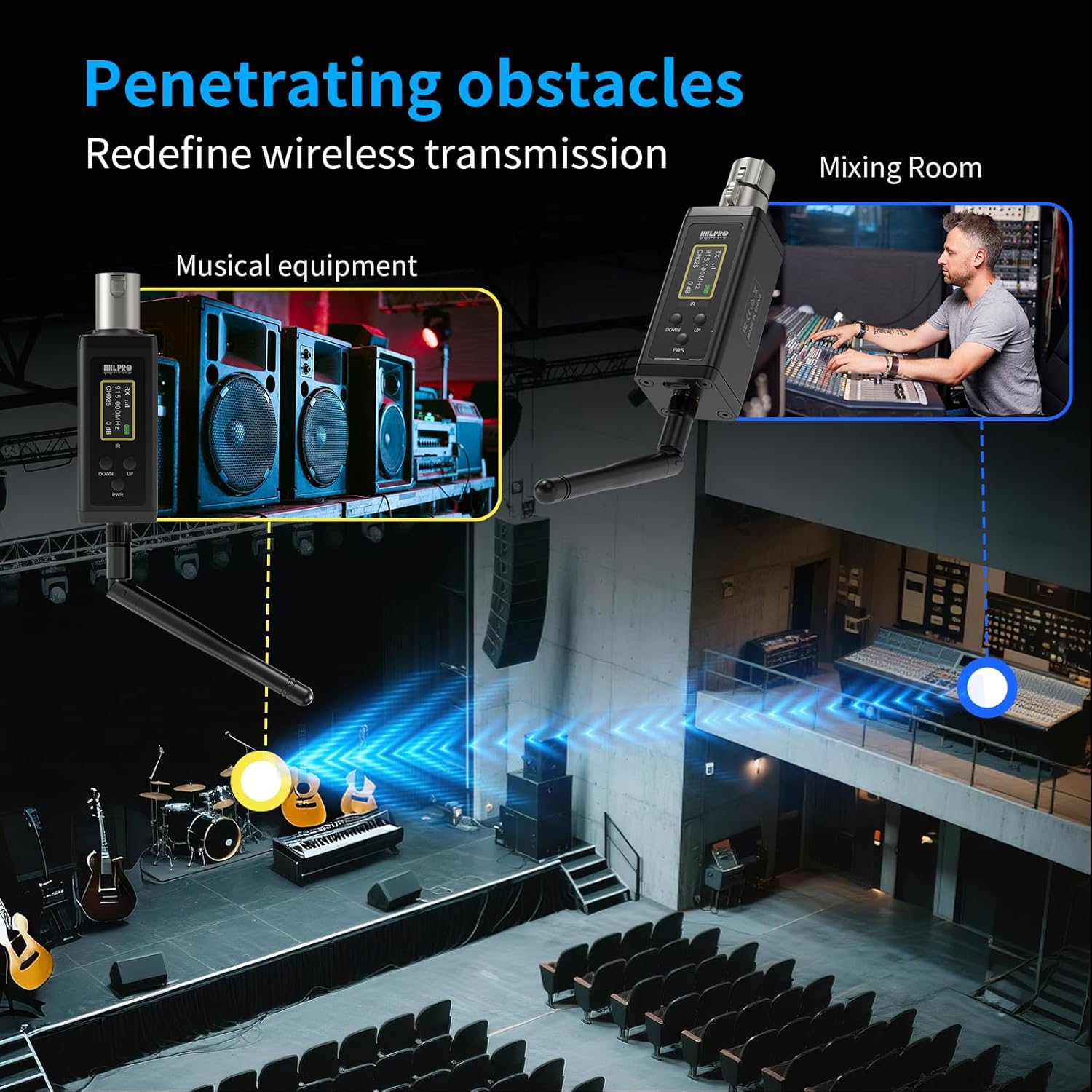 UHF Wireless XLR Transmitter and Receiver with Dual Antennas, 902-927MHz, 500ft Range, 50 Channels, Auto-Scaning, Plug on Wireless Mic Adapter for Audio Mixer, Remote Transmission, F30P - Image 4