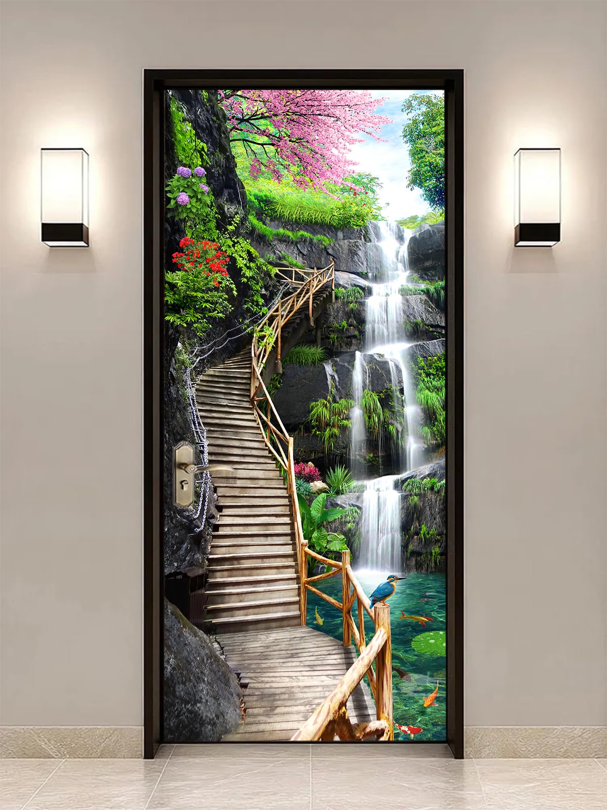 Autocollant 3D PVC imperméable artfanke pour porte de réfrigérateur 85x215 cm