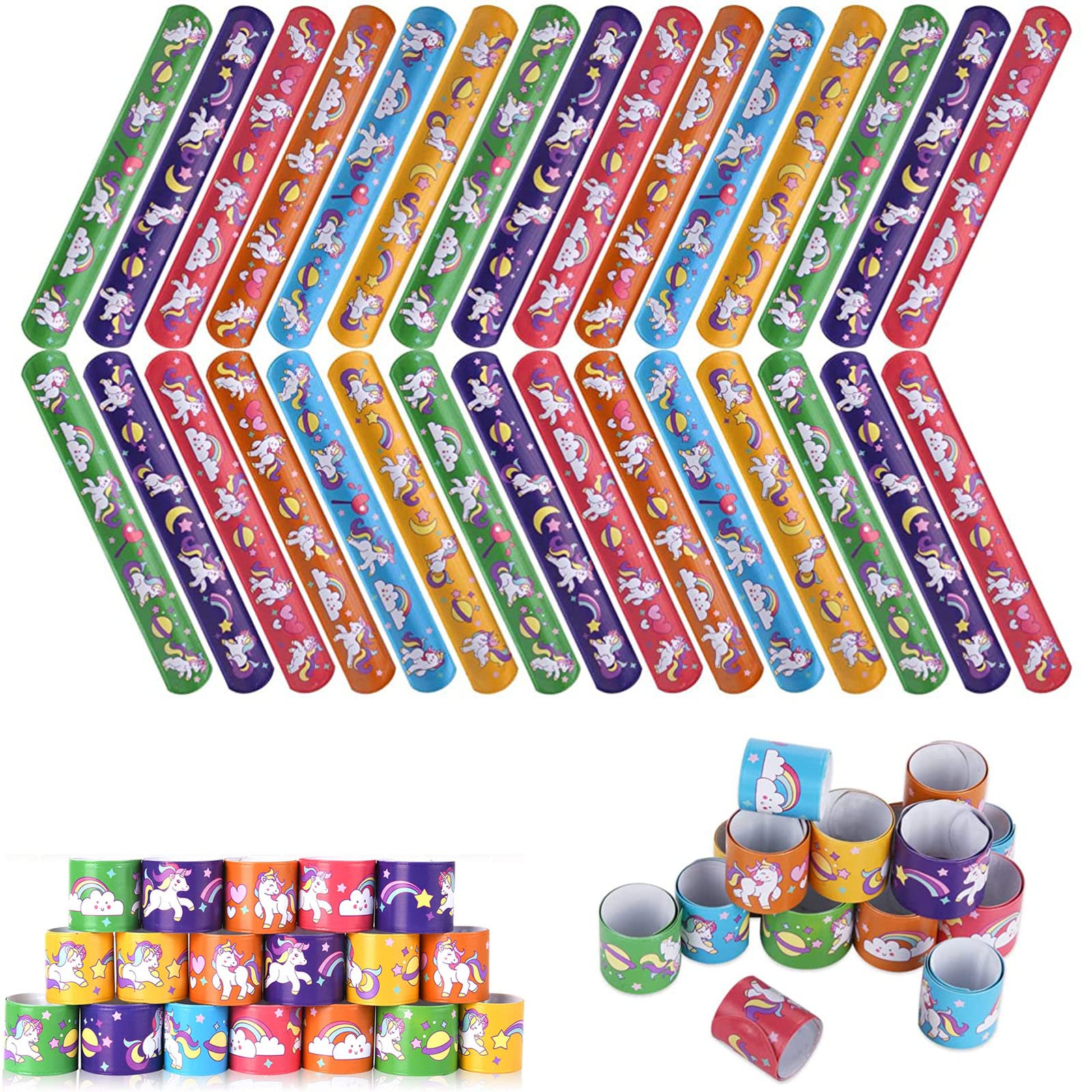 30 PCS Unicorn Slap Bracelets, Animals Unicorn Theme Toys Print Patterns Design Slap Bands for Kids Birthday Party Decorations Favors, Classroom Prizes Gifts