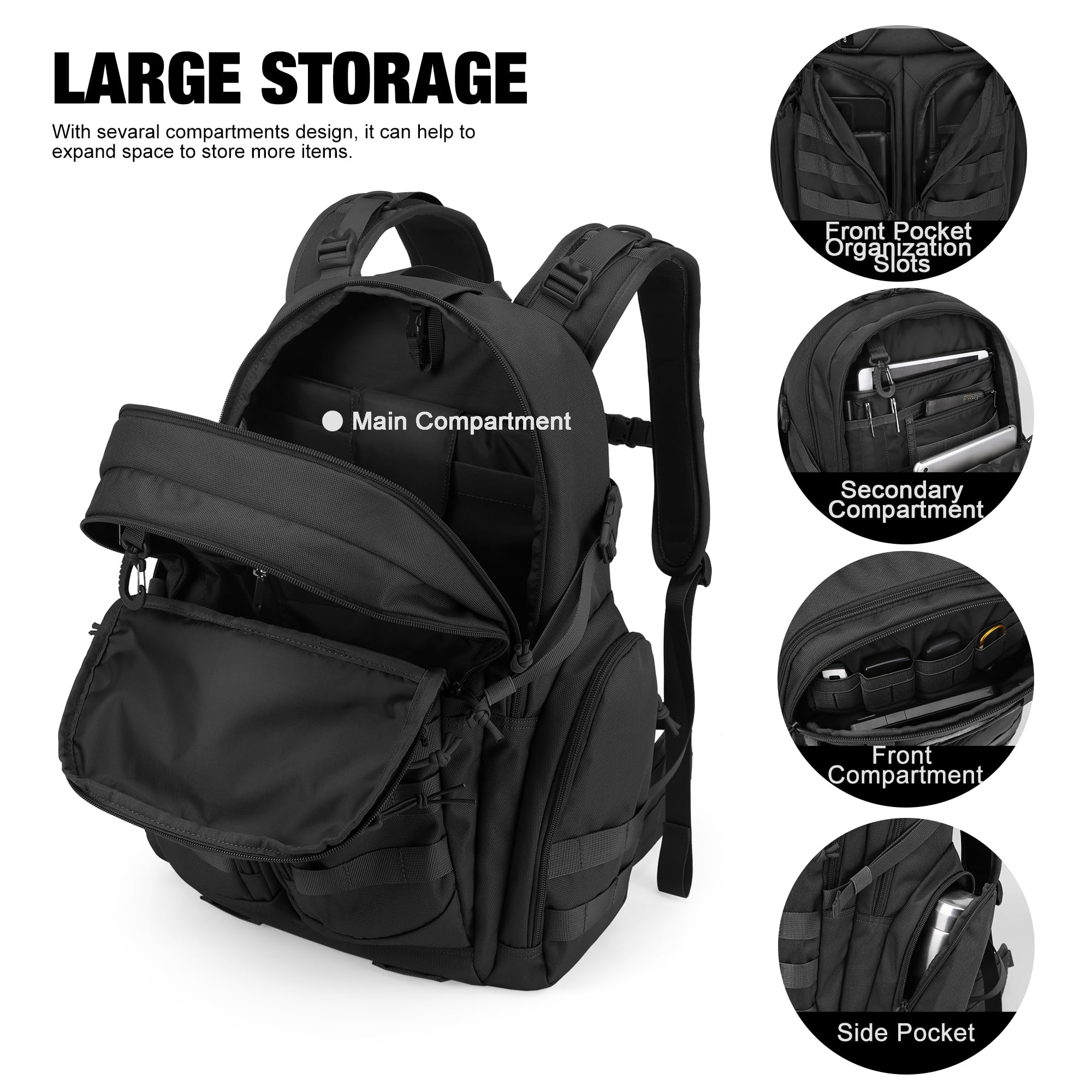 Mardingtop Sac à dos militaire Molle 40 l - Sac à dos de randonnée - Sac à dos tactique - Sac à dos en Cordura pour homme - Pour la randonnée, l'alpinisme, la survie