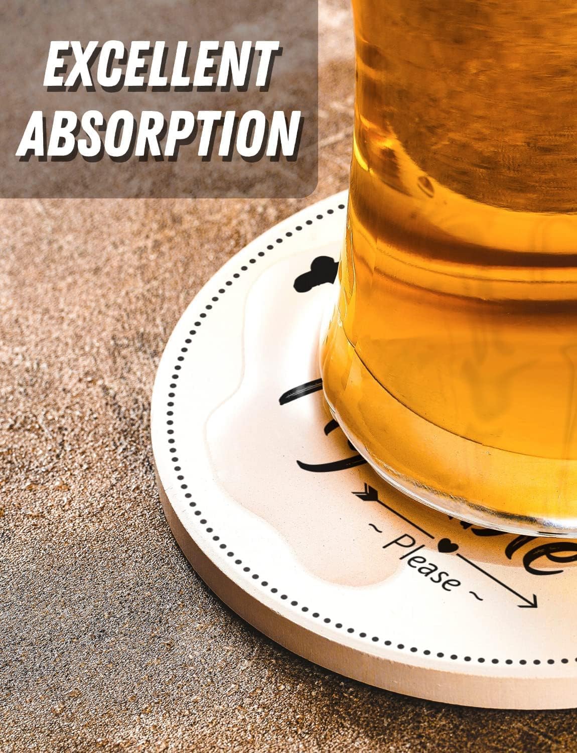 Funny Coasters for Drinks - Humor Gag Gifts - Absorbent Ceramic Set of 6 with Holder & Cork Base - Collection 1