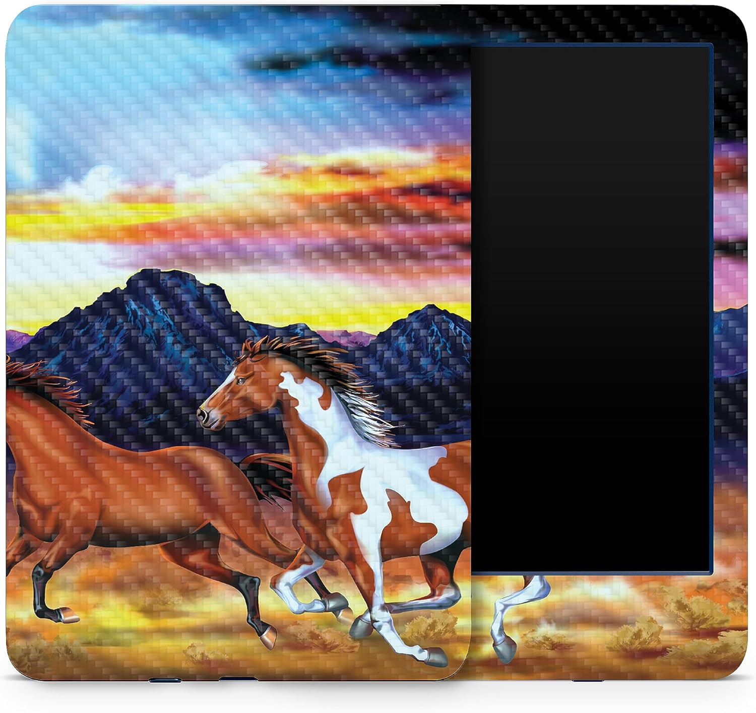 MightySkins Carbon Fiber Skin Compatible with Amazon Kindle 6-inch 11th Gen (2022) Full Wrap - Wild Horses | Protective Textured Carbon Fiber Finish | Easy to Apply | Made in The USA