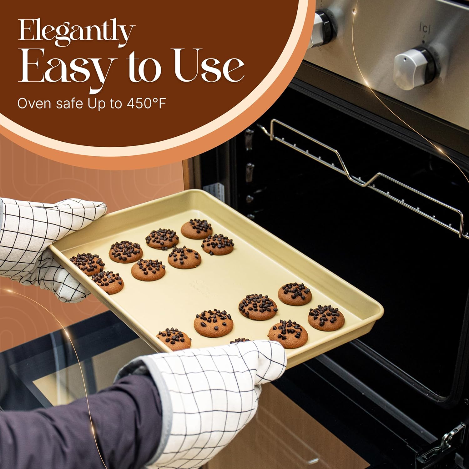 8 Piece Nonstick Stackable Bakeware Set - 8 Piece Nonstick Bakeware Set - Easy Storage, 450°F Oven Safe, Durable Design, Muffin, Loaf, Baking Sheets, Round & Square Pan, Roaster; BPA-Free (Beige)