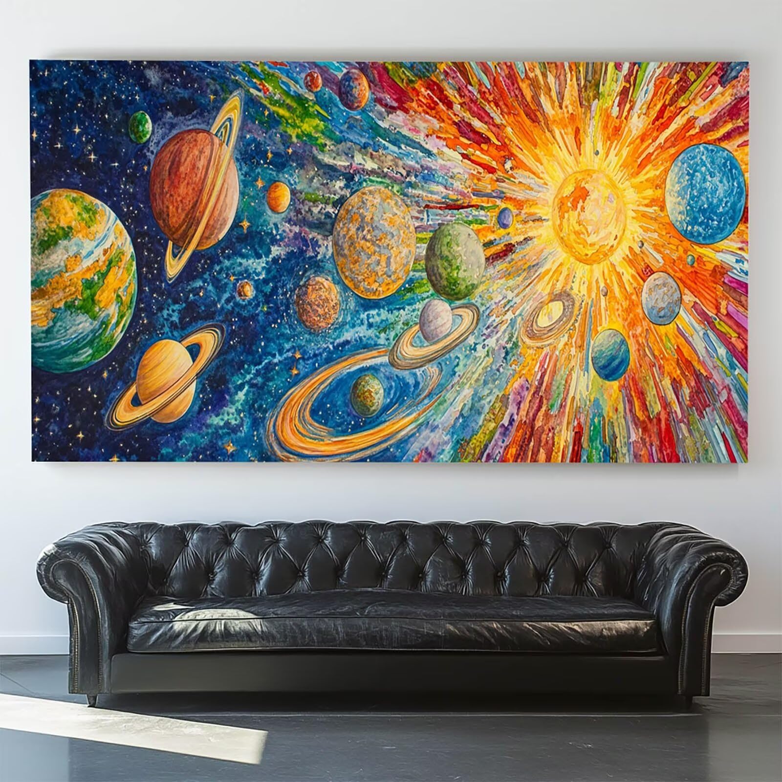 Pintar por Numeros Adultos Galaxia, Pintar por Numeros Niños Kit Manualidades Adultos Sistema solar Cuadros para Pintar por Numeros Pintura Acrílico, Cuadros Decoracion Salon Modernos 80X160cm 7w-W-8