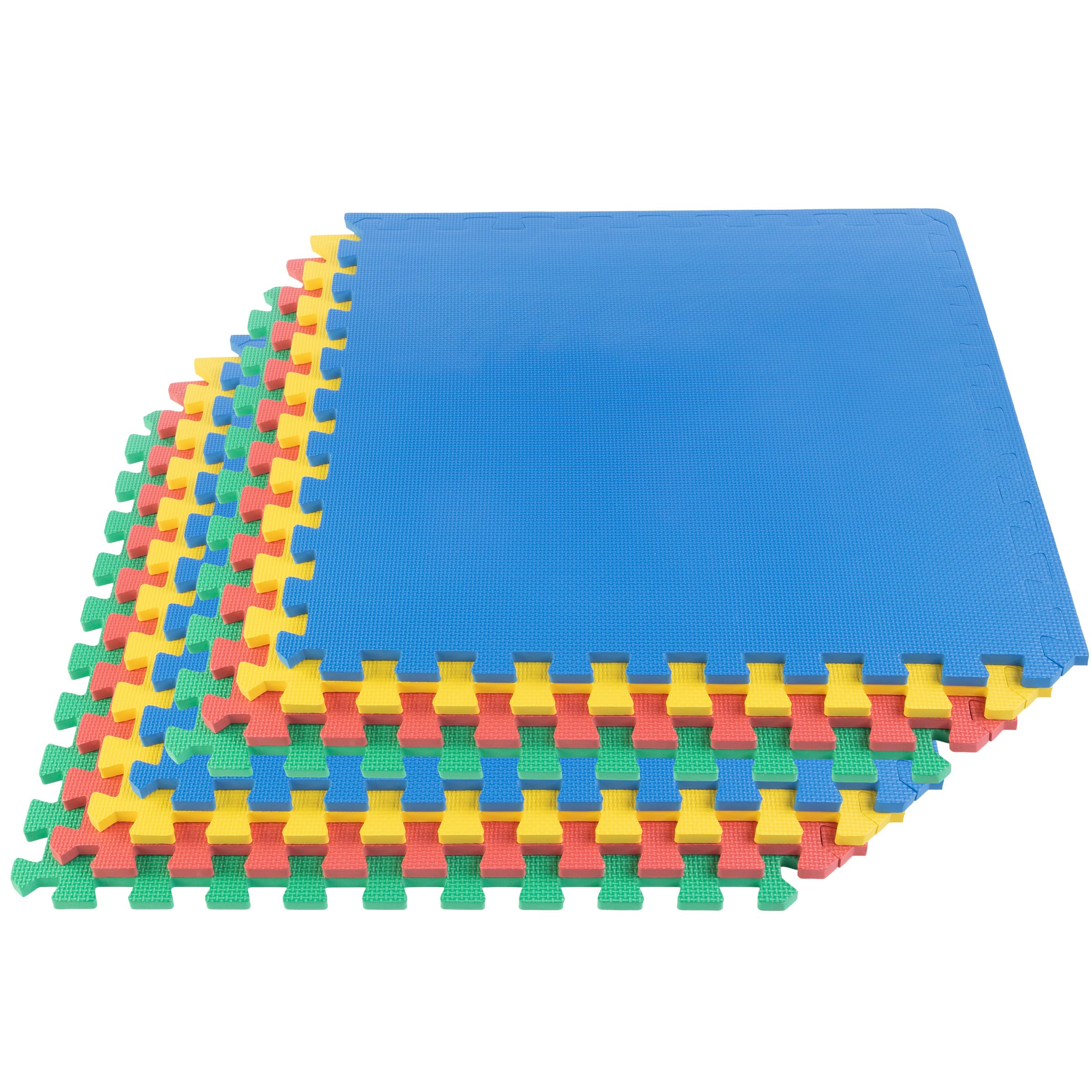 EVA Foam Mat Tiles 8-Pack - 32 SQ FT Interlocking Padding for Playroom or Gym Flooring - Workout Mat or Baby Playmat by Stalwart (Multicolor)
