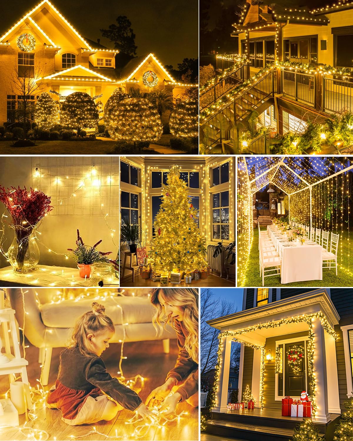 Bowfar Catena Luminosa LED, 80M 800 LED Luci Natale Esterno con Telecomando e Funzione Memoria, 8 modalità, Impermeabile IP65 Luci Albero di Natale per Interni Giardino Feste Matrimoni, Bianco Caldo