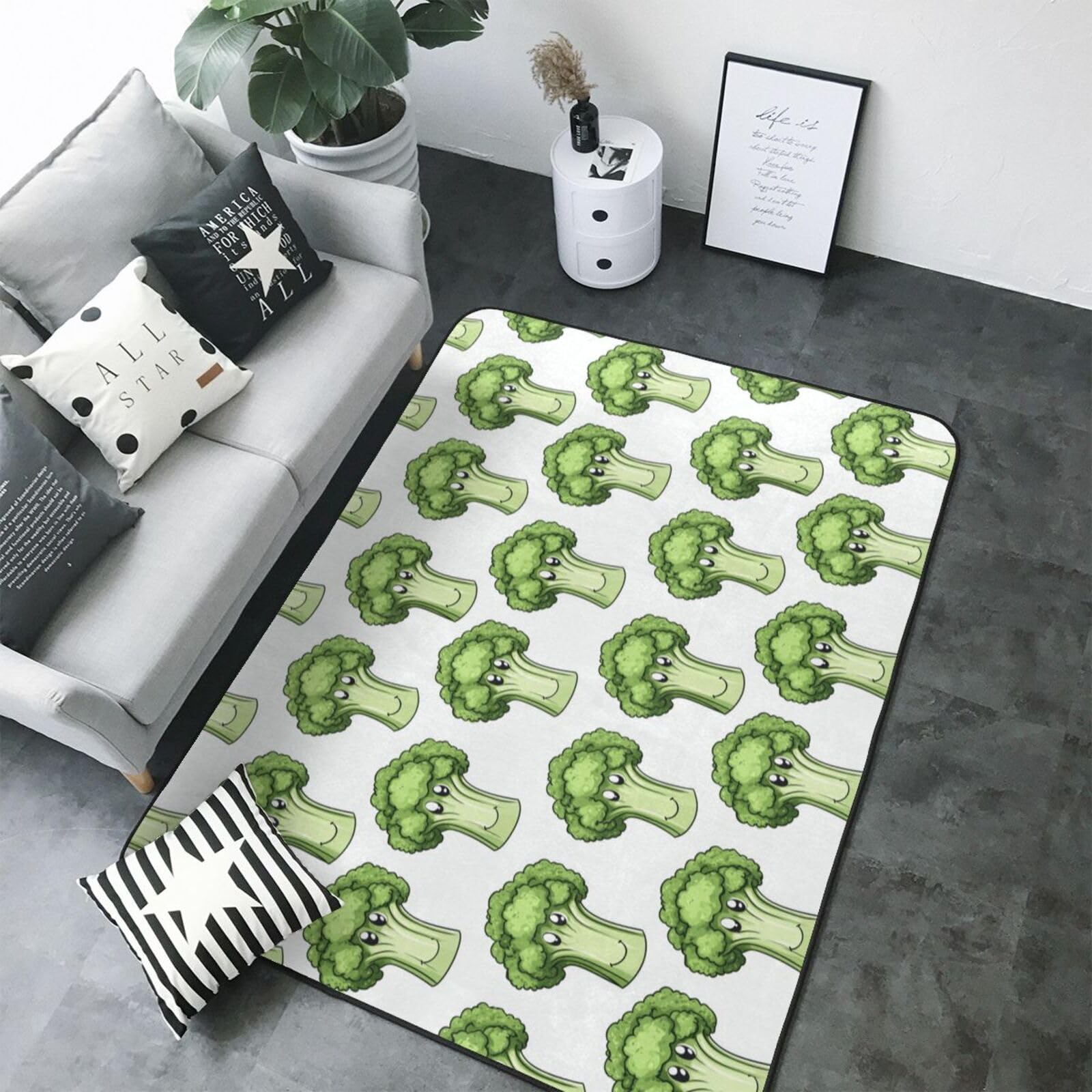 Teppich für Wohnzimmer, niedlicher Cartoon-Blumenkohl-B-Druck, 12,7 x 17,8 cm, für Schlafzimmer, weich, waschbar, rutschfest, für drinnen und draußen, für Esszimmer, Kinderzimmer, Büro, Dekoration