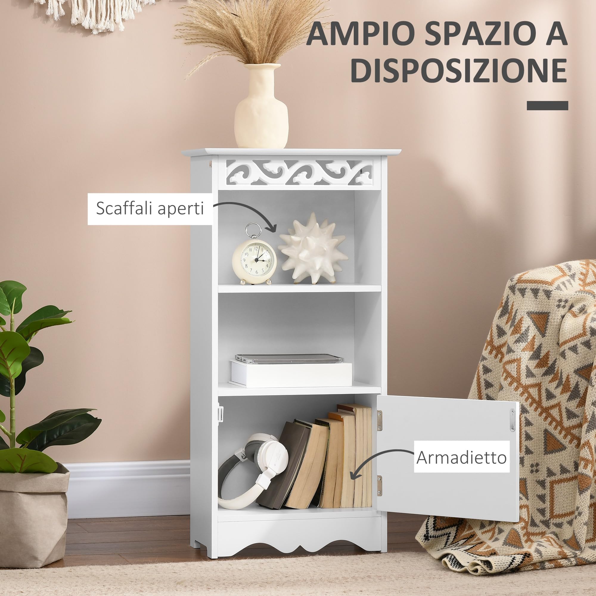 HOMCOM Mobiletto da Terra Bagno 2 Ripiani Anta 40L x 23P x 80A cm Bianco | Armadietto, in MDF