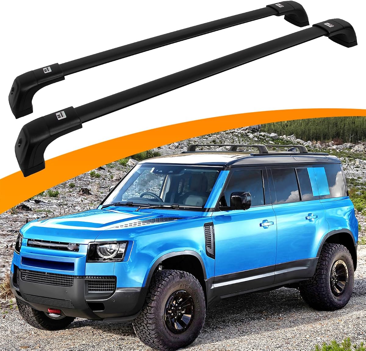 Roof Rack Cross Bars Fit for 2020-2026 Land Rover Defender 110 130 | Lockable Aluminum Crossbars for Flush Side Rails; Aerodynamic Design, No-Drill; for Cargo Box, Kayak, Bike & Skis; 220 lb