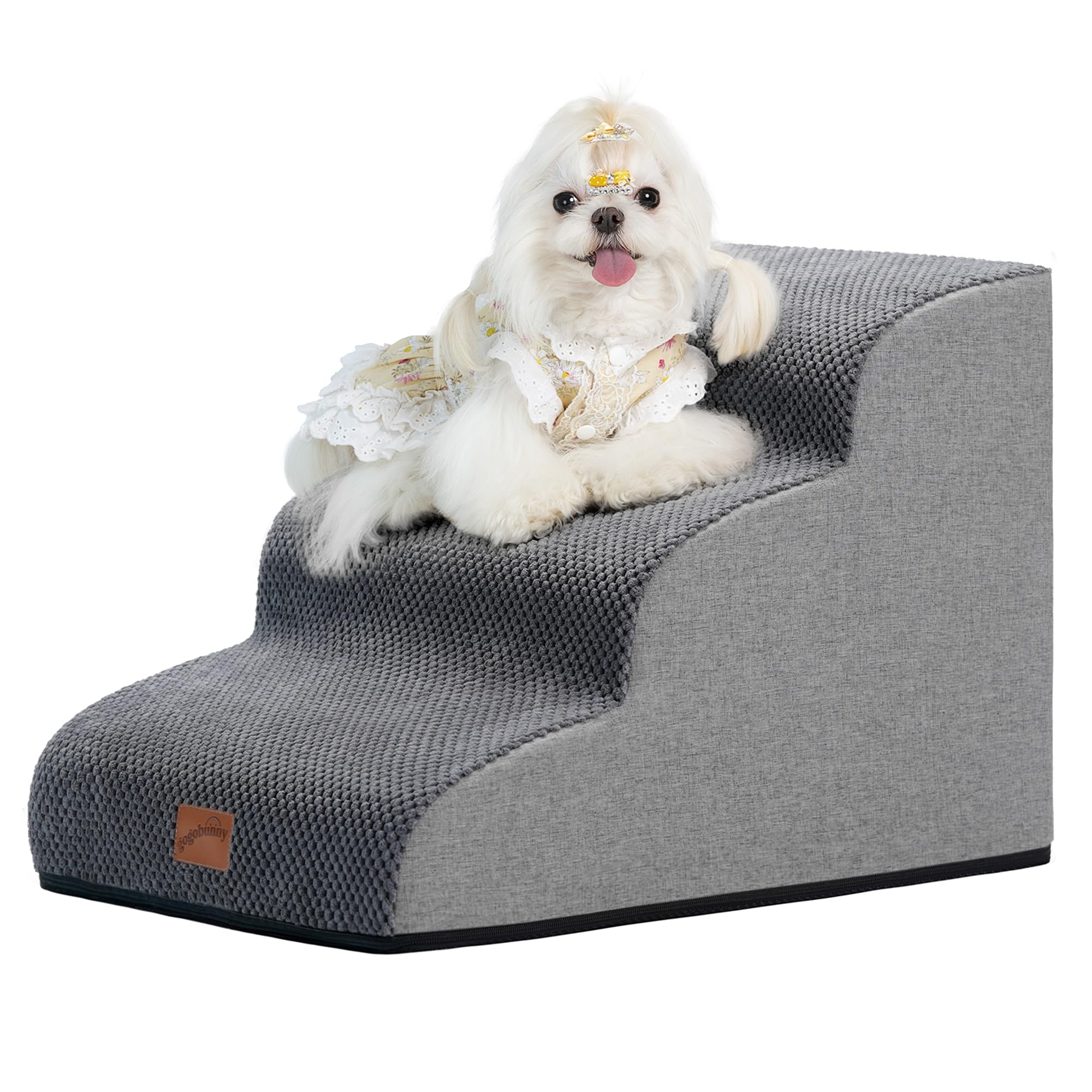 GoGoBunny 3-Step Ramp Dog Stairs Grey