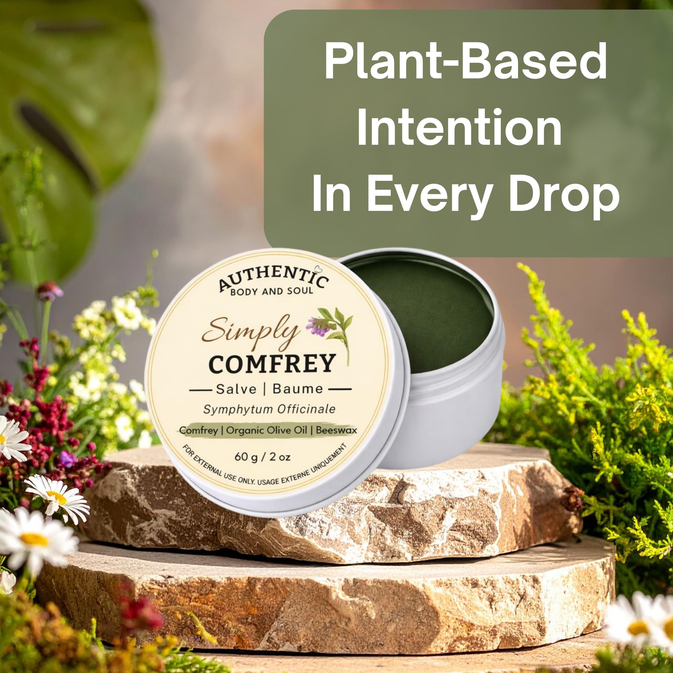 Comfrey Salve, Comfrey Leaf Infused Organic Cold-Pressed Olive Oil, Natural Unrefined Organic Beeswax from Alberta, Unscented Herbal Botanical | 2 oz, by Authentic Body And Soul - 3