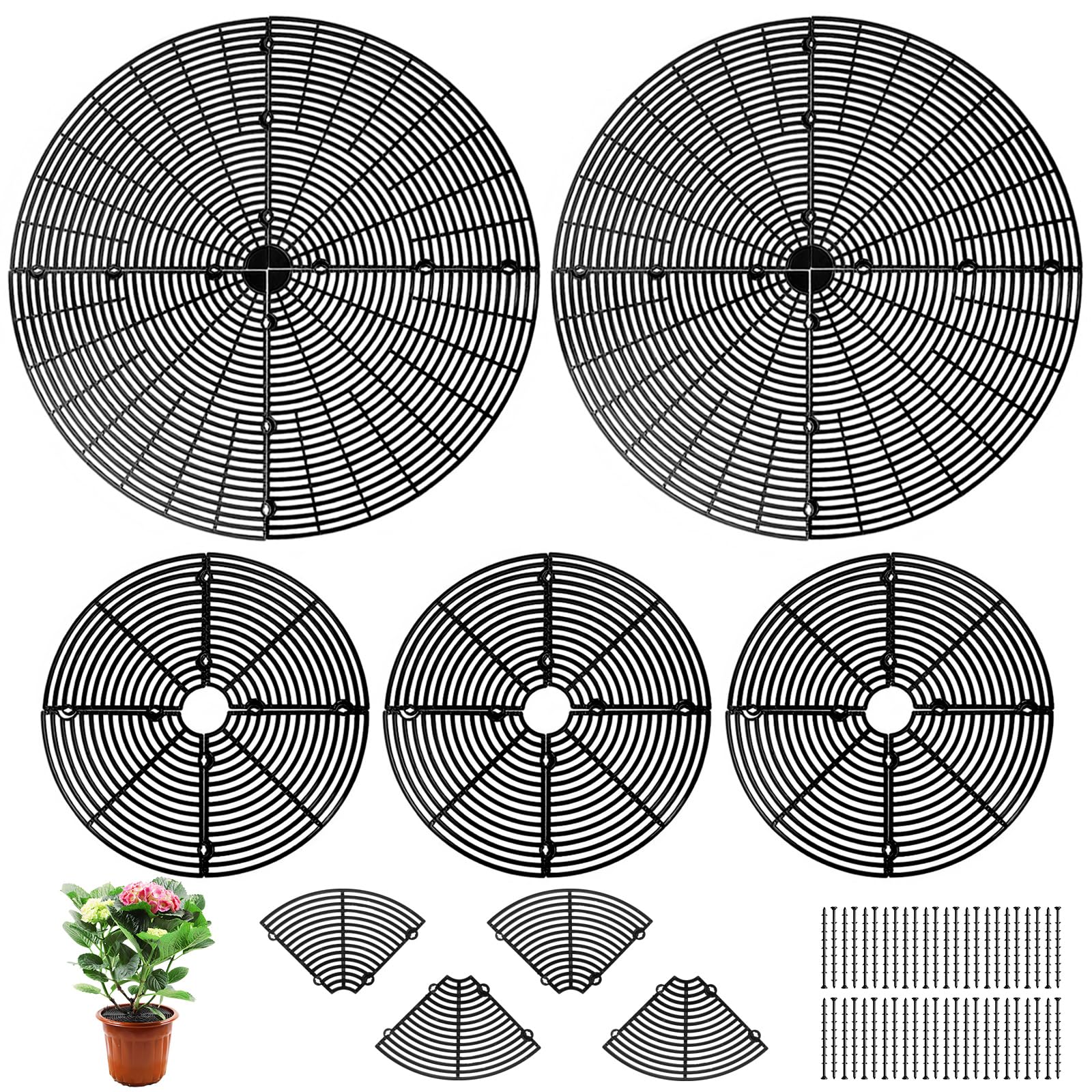 JMIATRY Lot de 5 grilles de protection pour pots de fleurs, 30 cm + 52 cm, protection contre les animaux et les enfants, noires