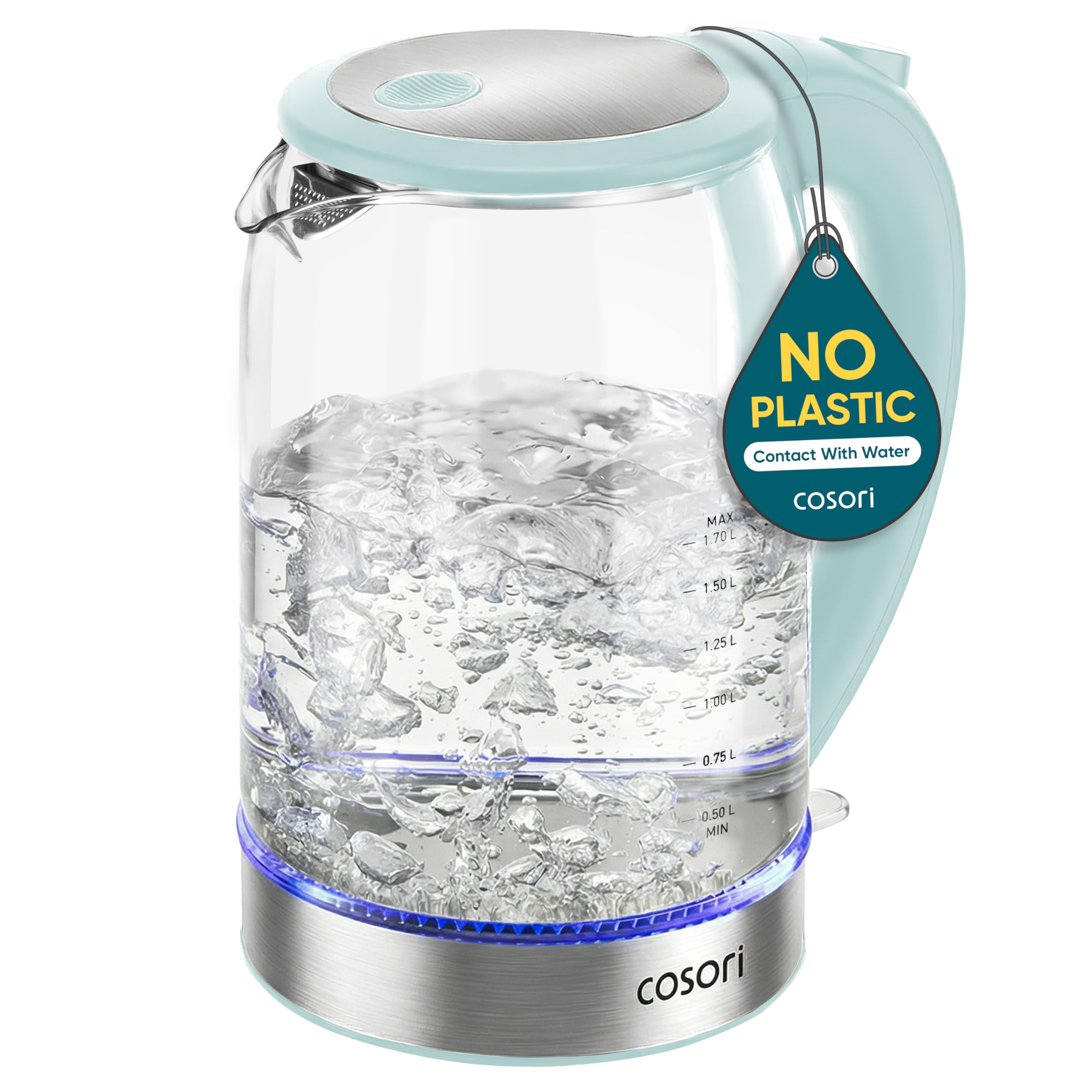 Photo 1 of Cosori Electric Kettle, No Plastic Contact With Water, Wide Mouth For Easy Cleaning, Auto Shut Off, 1.7L Tea Kettle & Hot Water Boiler, Water Heater & Teapot, Borosilicate Glass, Green, 1500W